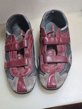 Prada Kids Burgundy and Gray Strap Sneakers